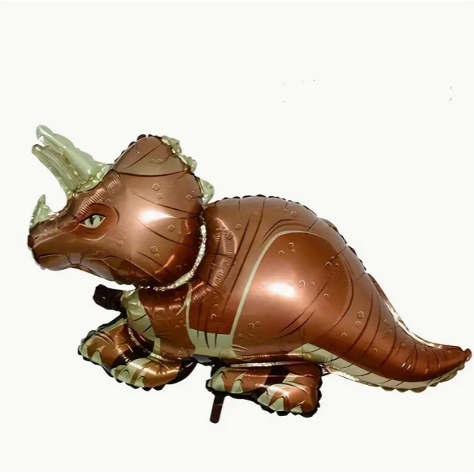 Balon din Folie Metalizata, Mini Figurine Dinozauri, Model Triceratops, Tematica Aniversare, 47x32 cm, Ambalaj Individual, Pai Inclus, Umflare cu Aer sau Heliu, Multicolor [3]