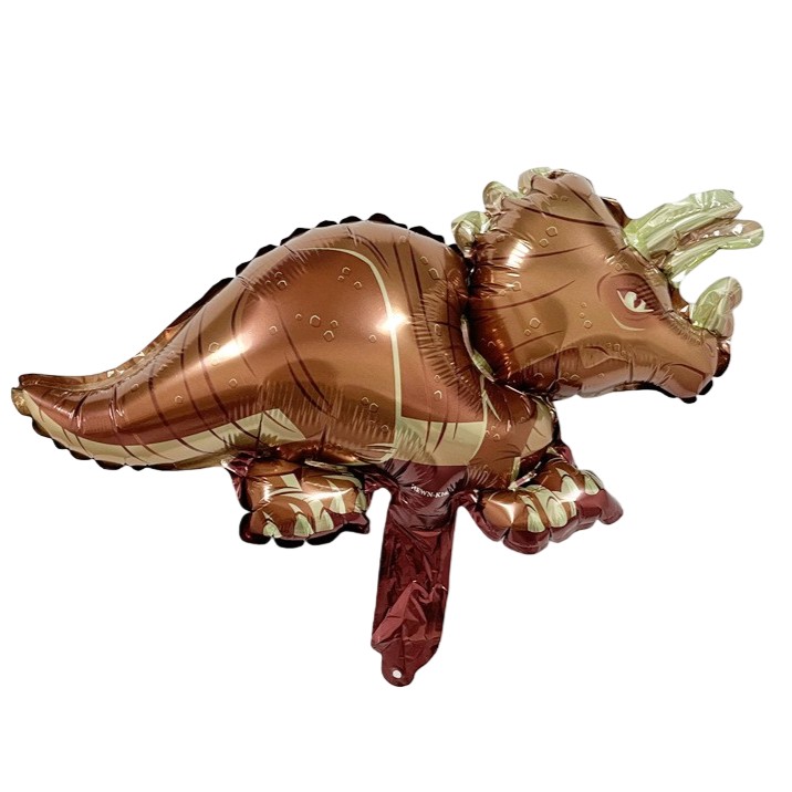 Figurine si Baloane 3D - Balon din Folie Metalizata, Mini Figurine Dinozauri, Model Triceratops, Tematica Aniversare, 47x32 cm, Ambalaj Individual, Pai Inclus, Umflare cu Aer sau Heliu, Multicolor