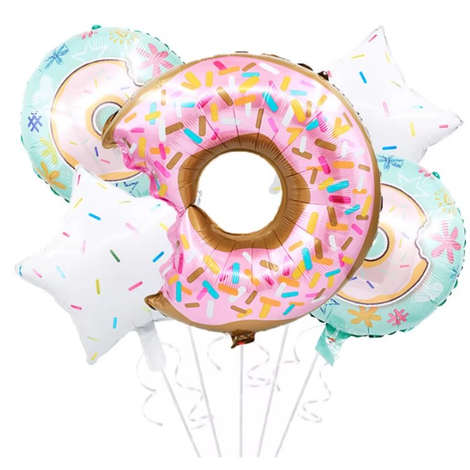 Balon din Folie Metalizata, Mini Figurine Dulciuri, Model Gogoasa Muscata, Tematica Aniversare, 45x25 cm, Ambalaj Individual, Pai Inclus, Umflare cu Aer sau Heliu, Multicolor [4]