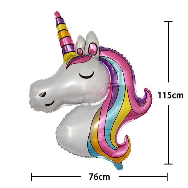 Balon din Folie Metalizata, Mini Figurine, Model Unicorn, Tematica Aniversare, 115x76 cm, Ambalaj Individual, Pai Inclus, Umflare cu Aer sau Heliu, Multicolor [4]