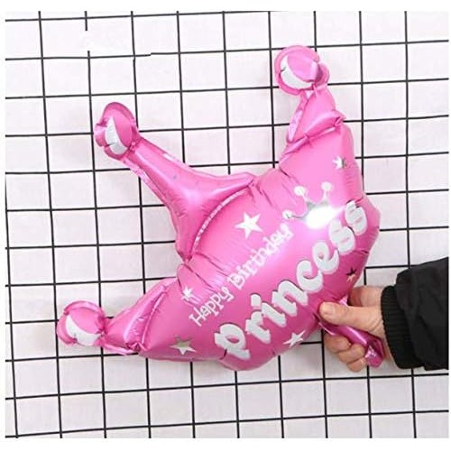 Balon din Folie Metalizata, Mini Figurine, Model Coroana de Printesa, Tematica Aniversare, 42x38 cm, Ambalaj Individual, Pai Inclus, Umflare cu Aer sau Heliu, Roz [4]