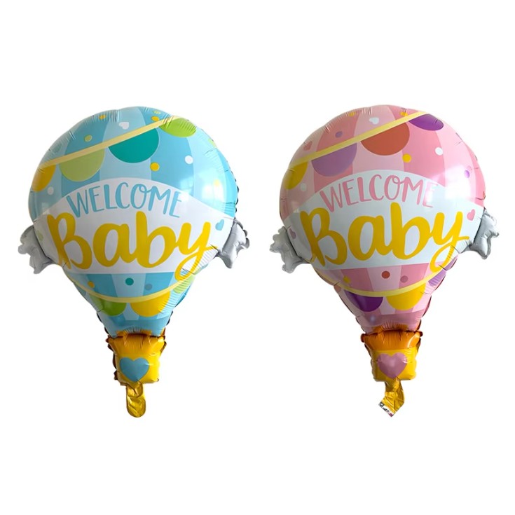 Balon din Folie Metalizata, Mini Figurine, Model Balon cu Aer Cald Fetita, Tematica Welcome Baby, 80x62 cm, Ambalaj Individual, Pai Inclus, Umflare cu Aer sau Heliu, Roz [2]