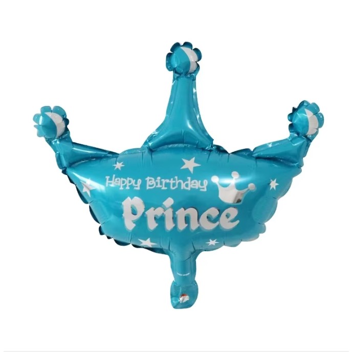 Balon din Folie Metalizata, Mini Figurine, Model Coroana de Print, Tematica Aniversare, 42x38 cm, Ambalaj Individual, Pai Inclus, Umflare cu Aer sau Heliu, Albastru [5]