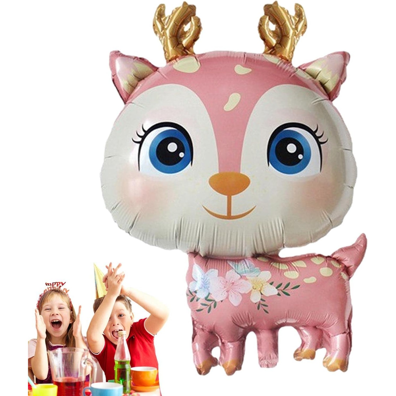 Balon din Folie Metalizata, Mini Figurine, Model Cerb, Tematica Aniversare, 49x74.5 cm, Ambalaj Individual, Pai Inclus, Umflare cu Aer sau Heliu, Roz [9]