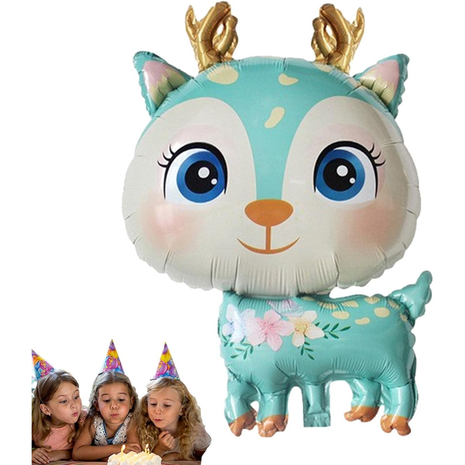 Balon din Folie Metalizata, Mini Figurine, Model Cerb, Tematica Aniversare, 49x74.5 cm, Ambalaj Individual, Pai Inclus, Umflare cu Aer sau Heliu, Albastru [5]