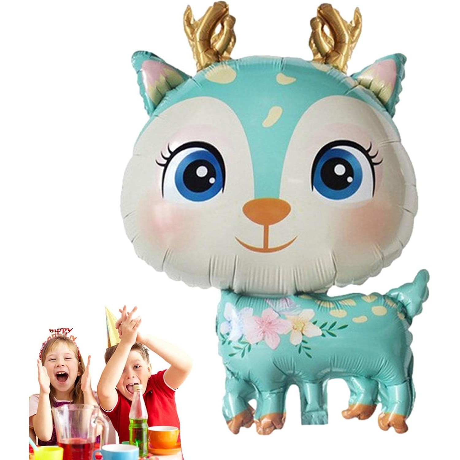 Balon din Folie Metalizata, Mini Figurine, Model Cerb, Tematica Aniversare, 49x74.5 cm, Ambalaj Individual, Pai Inclus, Umflare cu Aer sau Heliu, Albastru [8]