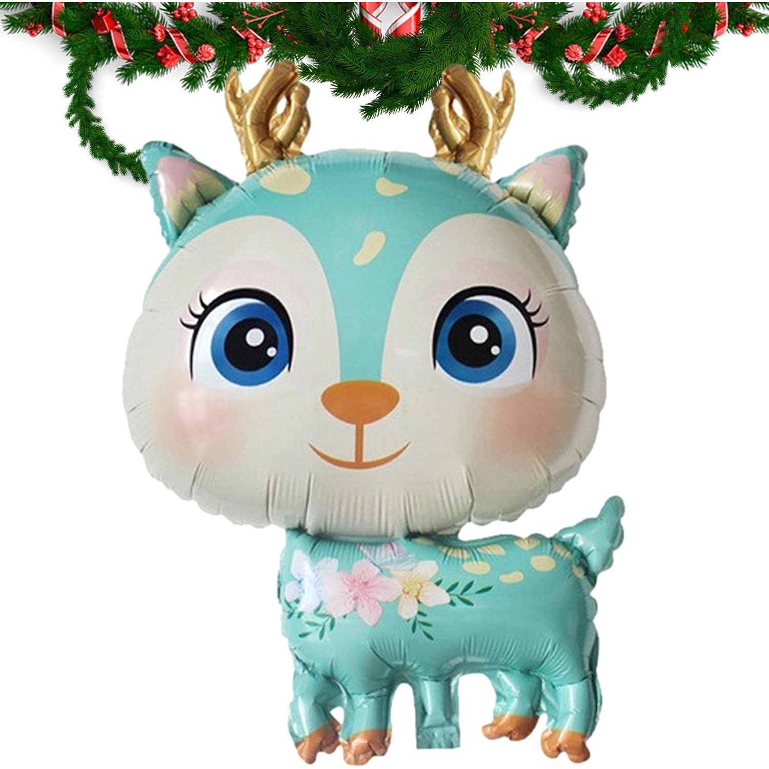 Balon din Folie Metalizata, Mini Figurine, Model Cerb, Tematica Aniversare, 49x74.5 cm, Ambalaj Individual, Pai Inclus, Umflare cu Aer sau Heliu, Albastru [4]