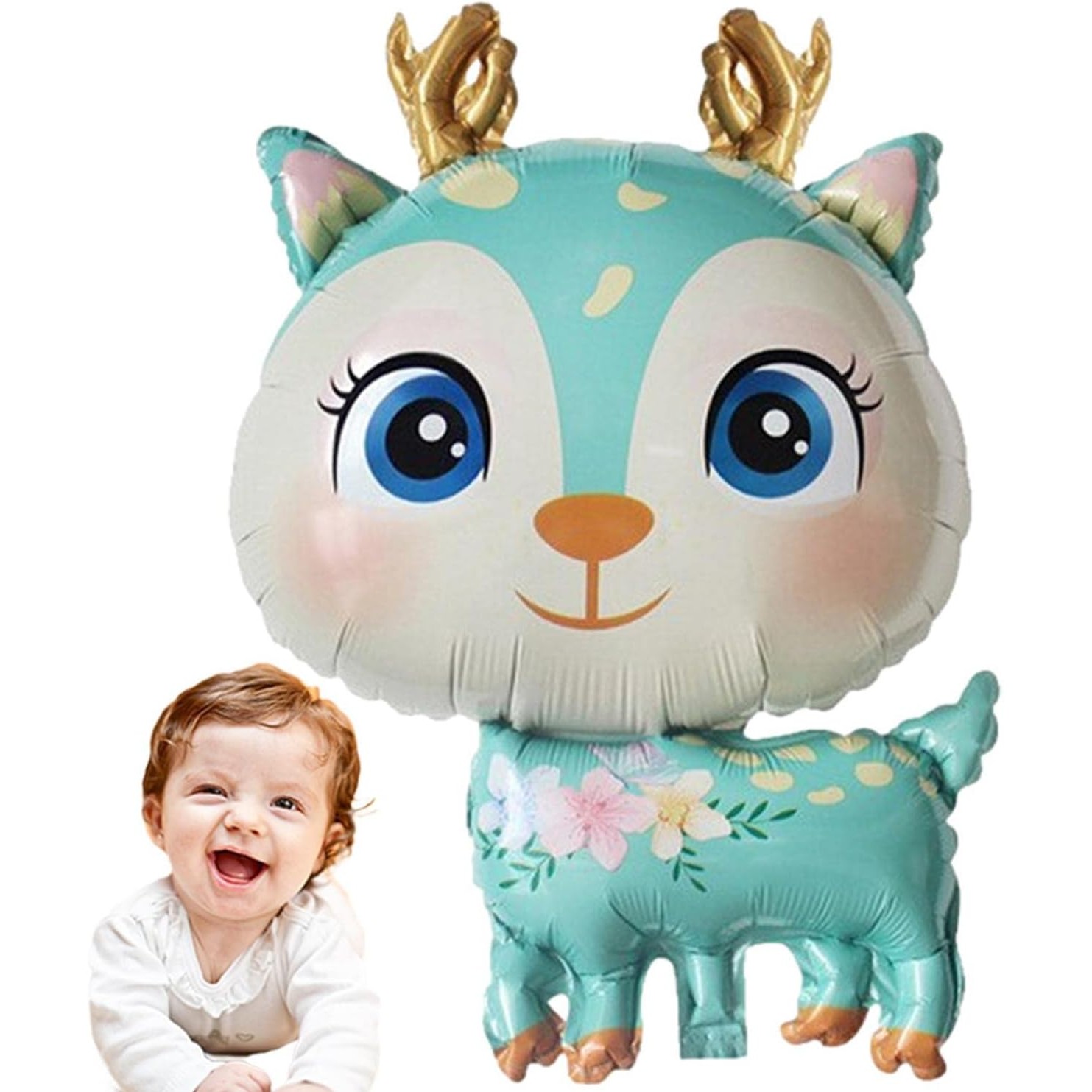 Balon din Folie Metalizata, Mini Figurine, Model Cerb, Tematica Aniversare, 49x74.5 cm, Ambalaj Individual, Pai Inclus, Umflare cu Aer sau Heliu, Albastru [1]