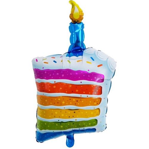 Balon din Folie Metalizata, Model Prajitura cu Lumanare, 84x53 cm, Baloane Party, Ambalaj Individual, Pai Inclus, Umflare cu Aer sau Heliu, Multicolor [3]