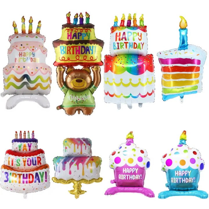 Balon din Folie Metalizata, Model Prajitura cu Lumanare, 84x53 cm, Baloane Party, Ambalaj Individual, Pai Inclus, Umflare cu Aer sau Heliu, Multicolor [2]