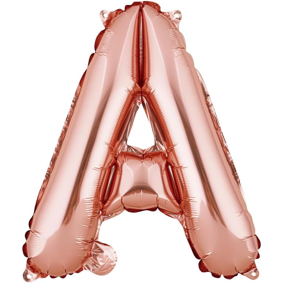 Litere - Balon Folie Metalizata Litera A, 40 cm, Umflati cu Heliu sau Aer, Ambalaj Individual, Pai inclus, Rose Gold