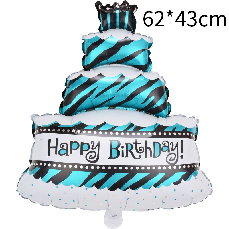 Balon din Folie Metalizata, Model Tort cu 4 Straturi, Balon Aniversar, Model Happy Birthday, 62x43 cm, Ambalaj Individual, Pai inclus, Umflare cu Aer sau Heliu, Albastru [1]