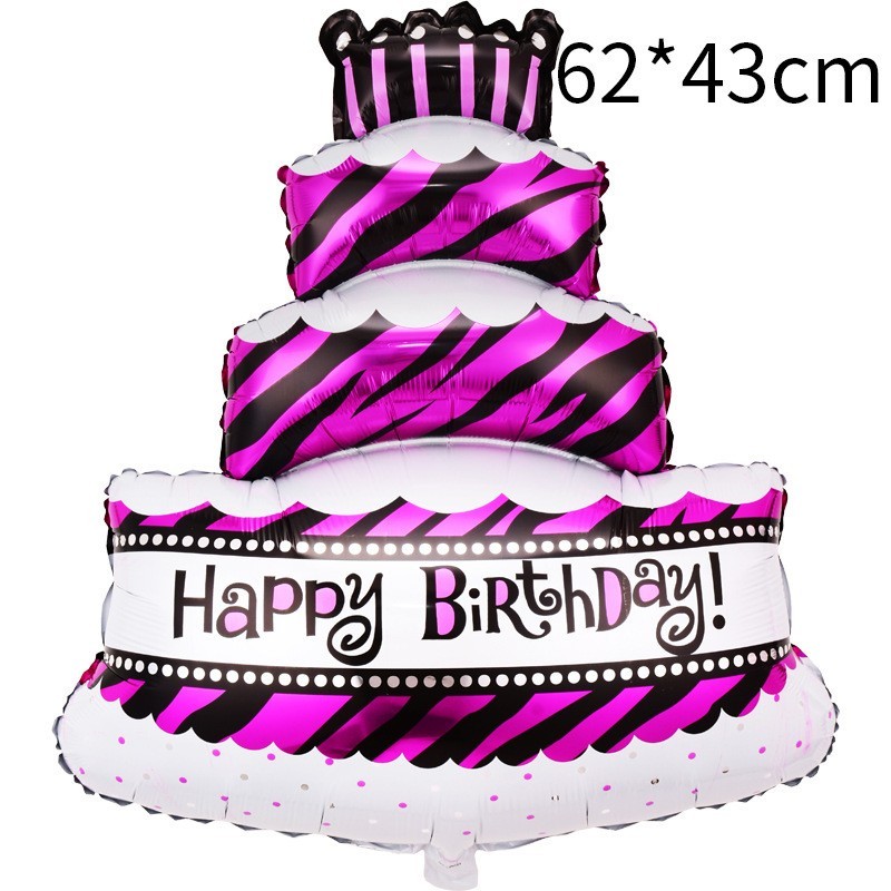 Balon din Folie Metalizata, Model Tort cu 4 Straturi, Balon Aniversar, Model Happy Birthday, 62x43 cm, Ambalaj Individual, Pai inclus, Umflare cu Aer sau Heliu, Mov [1]