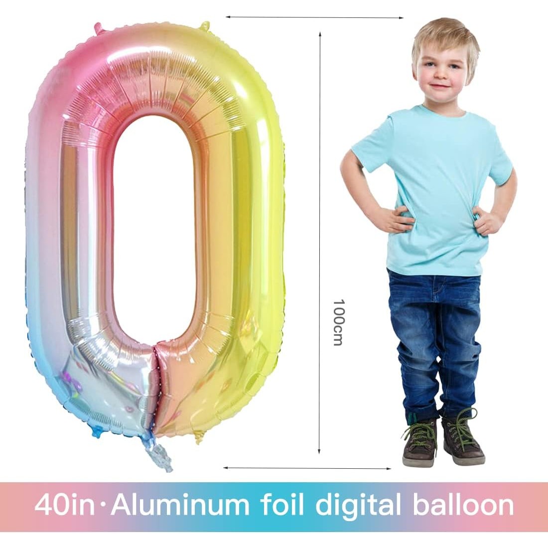 Balon din Folie Metalizata Gradient Figurina Cifra, Tema Aniversare 100 cm, Ambalaj Individual, Pai inclus, Umflare cu Aer sau Heliu, Multicolor, Cifra 0 [4]