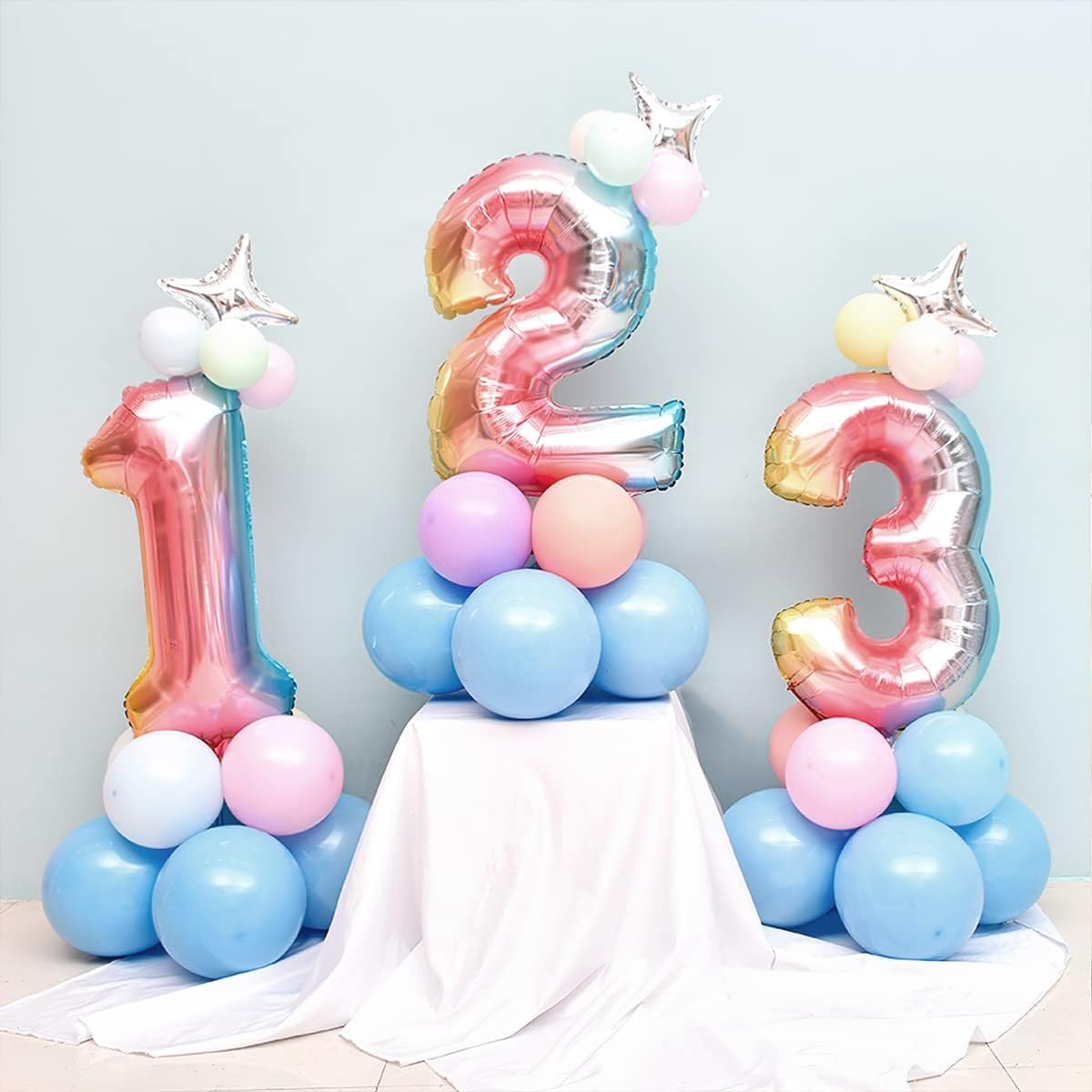 Balon din Folie Metalizata Gradient Figurina Cifra, Tema Aniversare 100 cm, Ambalaj Individual, Pai inclus, Umflare cu Aer sau Heliu, Multicolor, Cifra 3 [5]