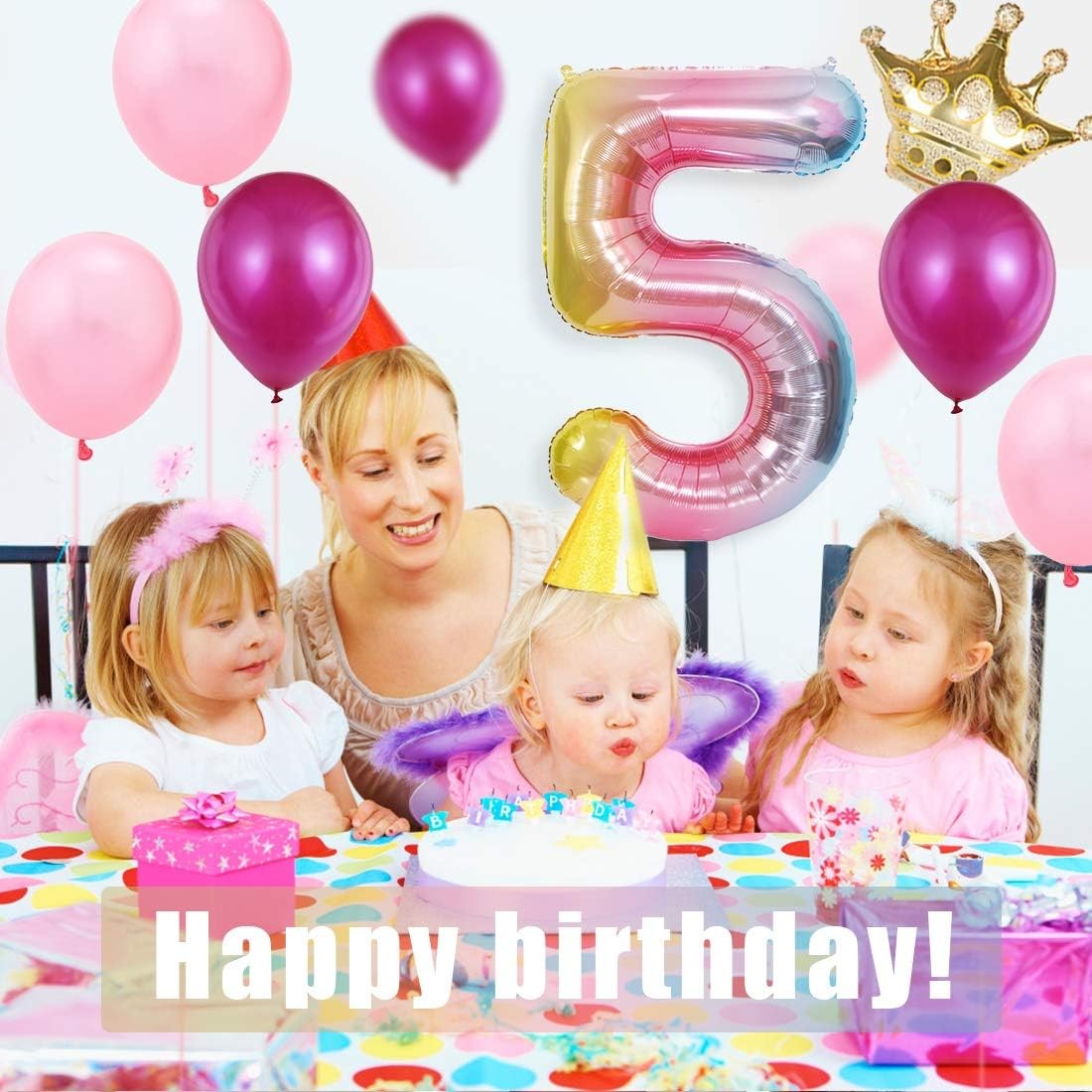 Balon din Folie Metalizata Gradient Figurina Cifra, Tema Aniversare 100 cm, Ambalaj Individual, Pai inclus, Umflare cu Aer sau Heliu, Multicolor, Cifra 5 [4]