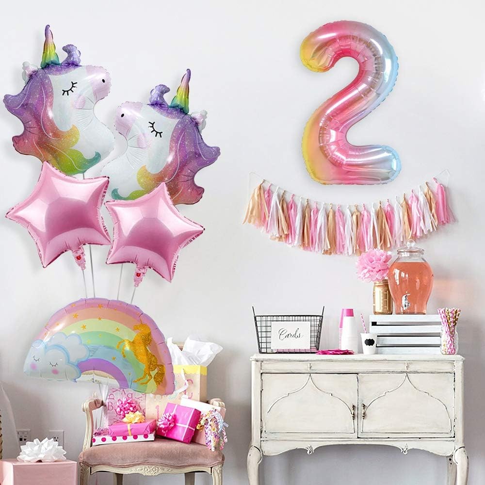 Balon din Folie Metalizata Gradient Figurina Cifra, Tema Aniversare 100 cm, Ambalaj Individual, Pai inclus, Umflare cu Aer sau Heliu, Multicolor, Cifra 2 [5]