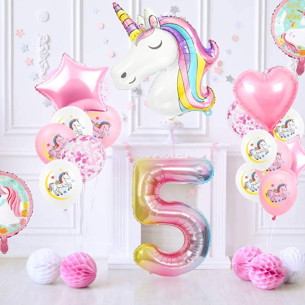 Balon din Folie Metalizata Gradient Figurina Cifra, Tema Aniversare 100 cm, Ambalaj Individual, Pai inclus, Umflare cu Aer sau Heliu, Multicolor, Cifra 5 [2]