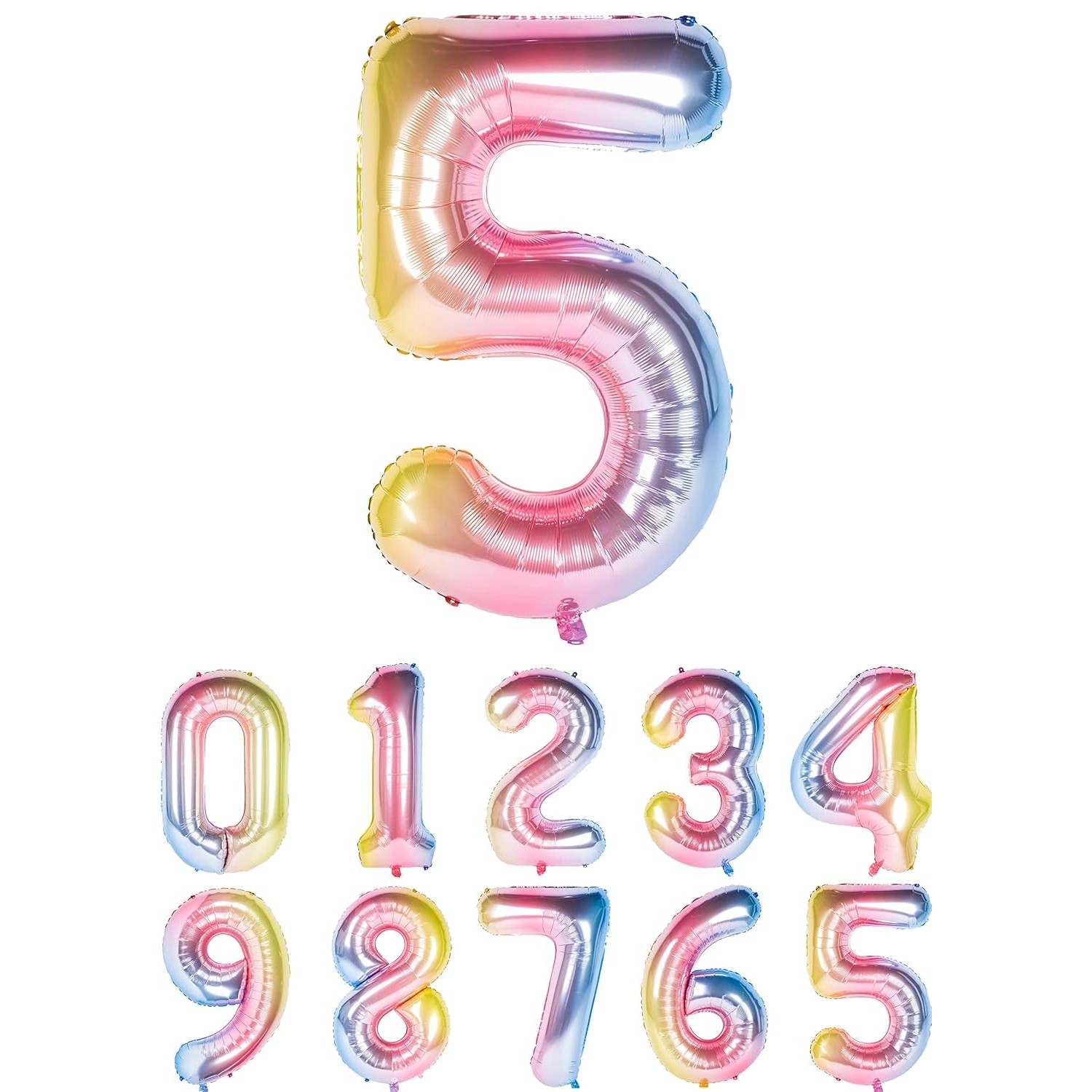Balon din Folie Metalizata Gradient Figurina Cifra, Tema Aniversare 100 cm, Ambalaj Individual, Pai inclus, Umflare cu Aer sau Heliu, Multicolor, Cifra 5 [1]