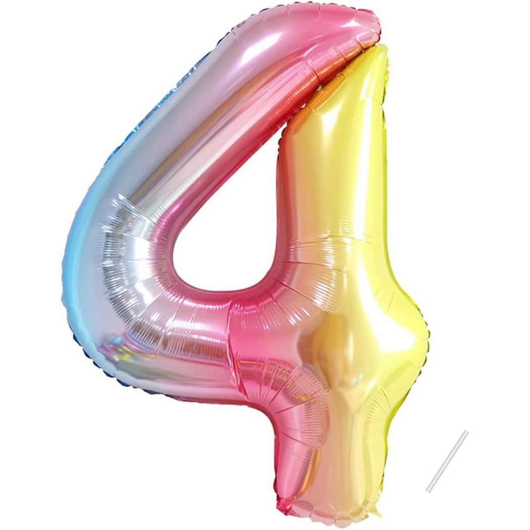 Baloane Folie - Balon din Folie Metalizata Gradient Figurina Cifra, Tema Aniversare 100 cm, Ambalaj Individual, Pai inclus, Umflare cu Aer sau Heliu, Multicolor, Cifra 4
