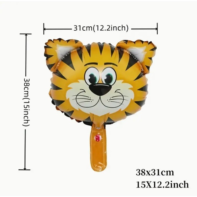 Balon din Folie Metalizata, Mini Figurine Animalute, Model Tigru, Tematica Aniversare, 38x31 cm, Ambalaj Individual, Pai Inclus, Umflare cu Aer sau Heliu, Multicolor [8]
