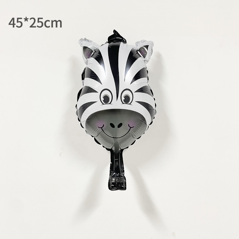 Balon din Folie Metalizata, Mini Figurine Animalute, Model Zebra, Tematica Aniversare, 25x45 cm, Ambalaj Individual, Pai Inclus, Umflare cu Aer sau Heliu, Multicolor [4]