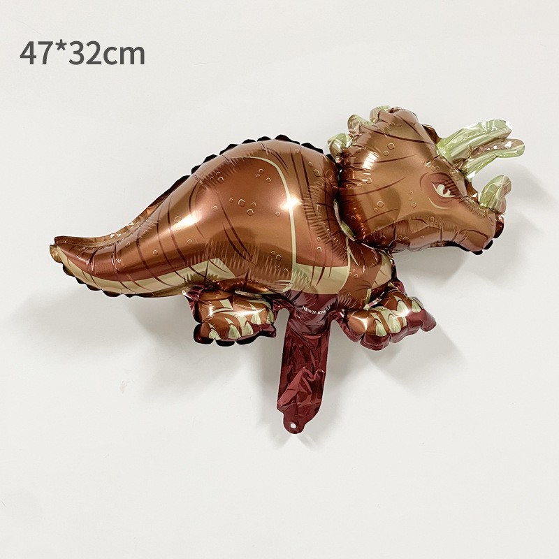 Balon din Folie Metalizata, Mini Figurine Dinozauri, Model Triceratops, Tematica Aniversare, 47x32 cm, Ambalaj Individual, Pai Inclus, Umflare cu Aer sau Heliu, Multicolor [2]