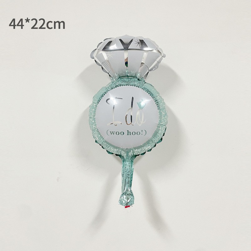 Balon din Folie Metalizata, Mini Figurine Nunta, Model Inel de Logodna, Tematica Cerere in Casatorie, 46x23 cm, Ambalaj Individual, Pai Inclus, Umflare cu Aer sau Heliu, Albastru [2]