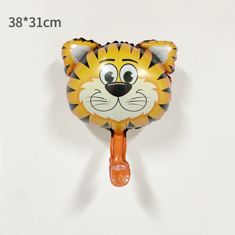 Balon din Folie Metalizata, Mini Figurine Animalute, Model Tigru, Tematica Aniversare, 38x31 cm, Ambalaj Individual, Pai Inclus, Umflare cu Aer sau Heliu, Multicolor [2]