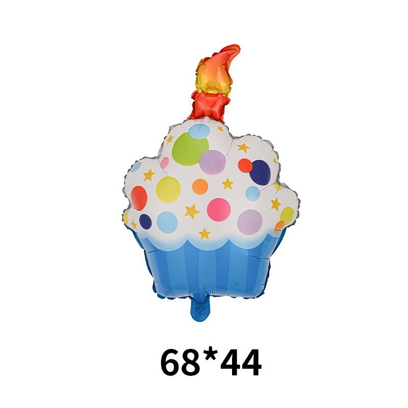 Balon din Folie Metalizata, Figurine Dulciuri, Model 1, Tematica Prajitura Aniversara, 68x44 cm, Ambalaj Individual, Pai Inclus, Umflare cu Aer sau Heliu, Multicolor [1]