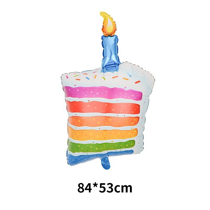 Balon din Folie Metalizata, Model Prajitura cu Lumanare, 84x53 cm, Baloane Party, Ambalaj Individual, Pai Inclus, Umflare cu Aer sau Heliu, Multicolor [1]