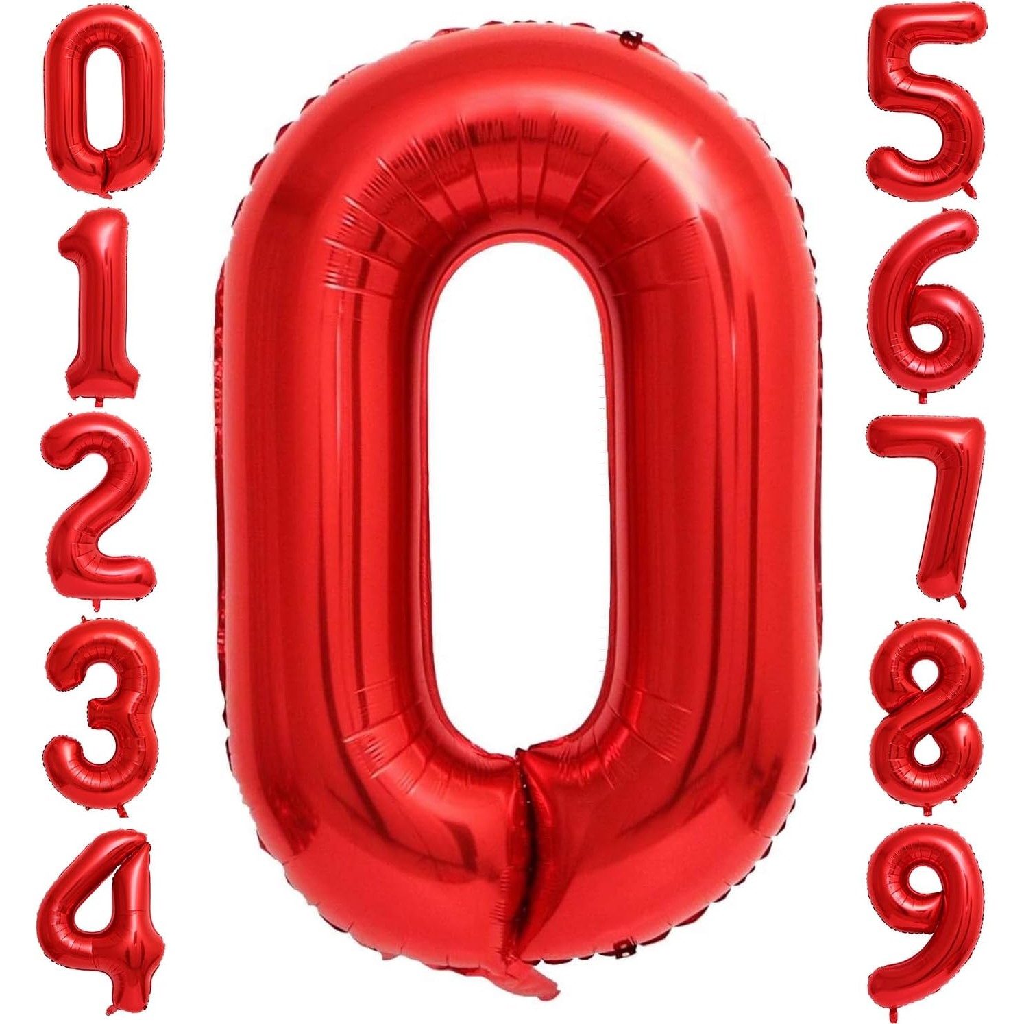 Balon din Folie Metalizata Figurina Cifra, Tema Aniversare 40 cm, Ambalaj Individual, Pai inclus, Umflare cu Aer sau Heliu, Rosu, Cifra 0 [3]