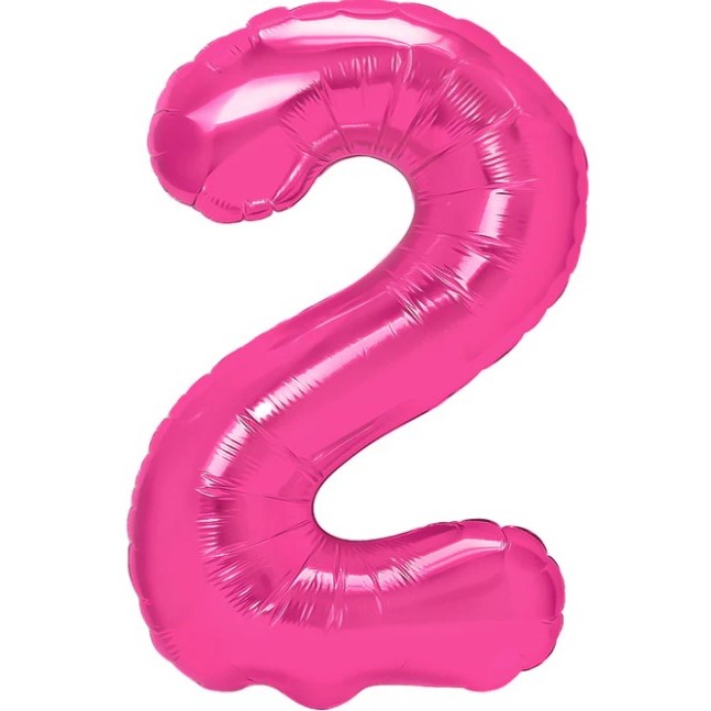 Cifre - Balon din Folie Metalizata Figurina Cifra, Tema Aniversare 40 cm, Ambalaj Individual, Pai inclus, Umflare cu Aer sau Heliu, Roz, Cifra 2