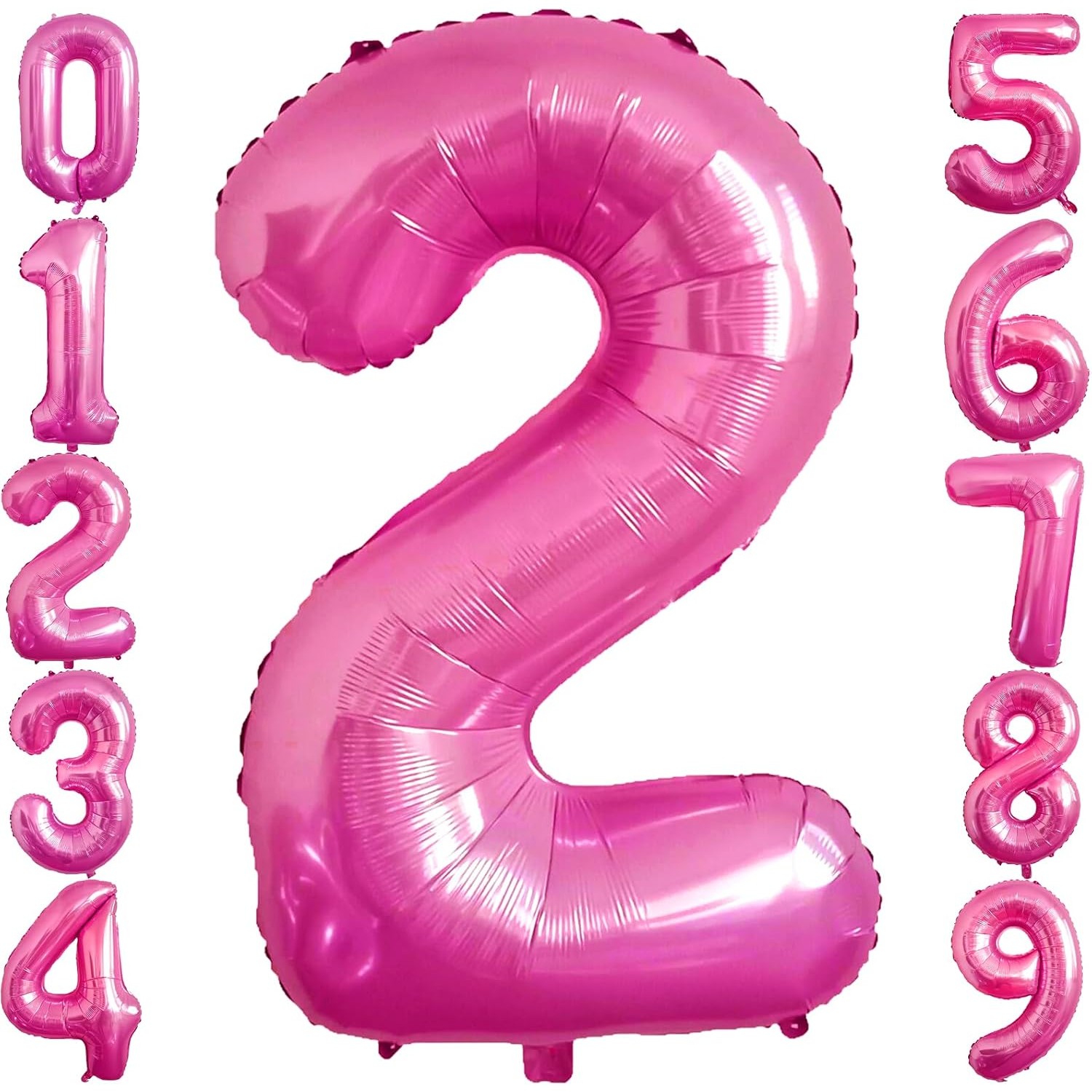Balon din Folie Metalizata Figurina Cifra, Tema Aniversare 40 cm, Ambalaj Individual, Pai inclus, Umflare cu Aer sau Heliu, Roz, Cifra 2 [5]