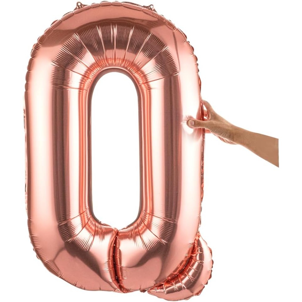 Balon Folie Metalizata Litera Q, 100 cm, Umflati cu Heliu sau Aer, Ambalaj Individual, Pai inclus, Rose Gold [7]
