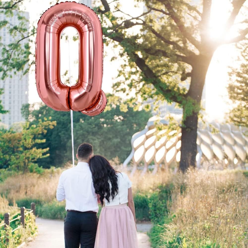 Balon Folie Metalizata Litera Q, 100 cm, Umflati cu Heliu sau Aer, Ambalaj Individual, Pai inclus, Rose Gold [2]