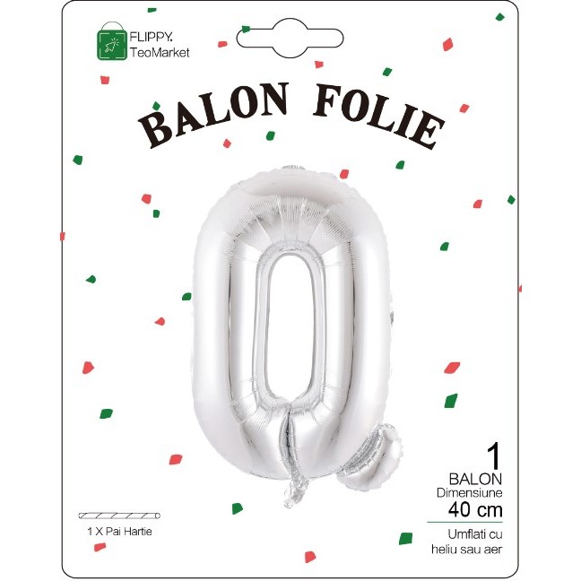 Balon Folie Metalizata Litera Q, 40 cm, Umflati cu Heliu sau Aer, Ambalaj Individual, Pai inclus, Argintiu [1]