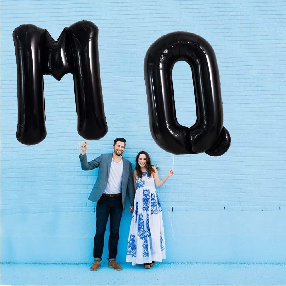 Balon Folie Metalizata Litera Q, 40 cm, Umflati cu Heliu sau Aer, Ambalaj Individual, Pai inclus, Negru [3]