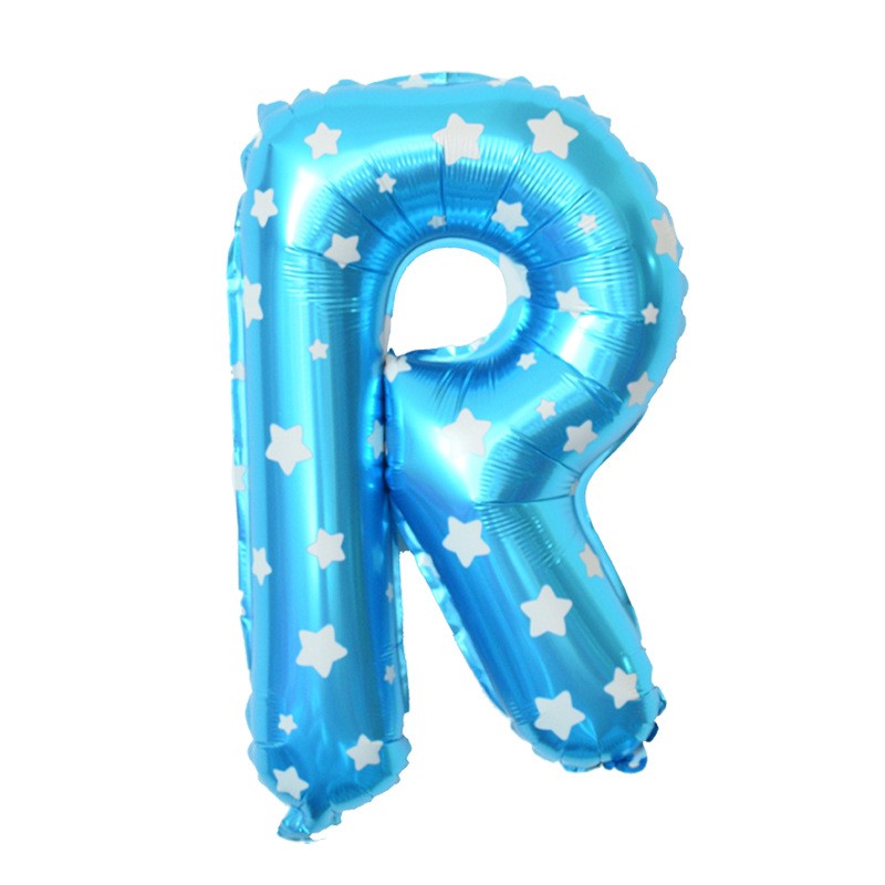 Balon Folie Metalizata Litera R, 40 cm, Cu Imprimeu Stelute, Umflati cu Heliu sau Aer, Ambalaj Individual, Pai inclus, Albastru [3]