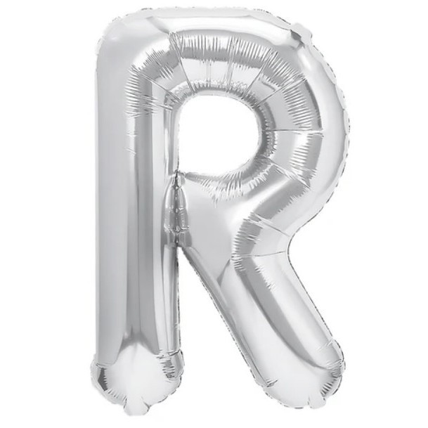 Litere - Balon Folie Metalizata Litera R, 80 cm, Umflati cu Heliu sau Aer, Ambalaj Individual, Pai inclus, Argintiu