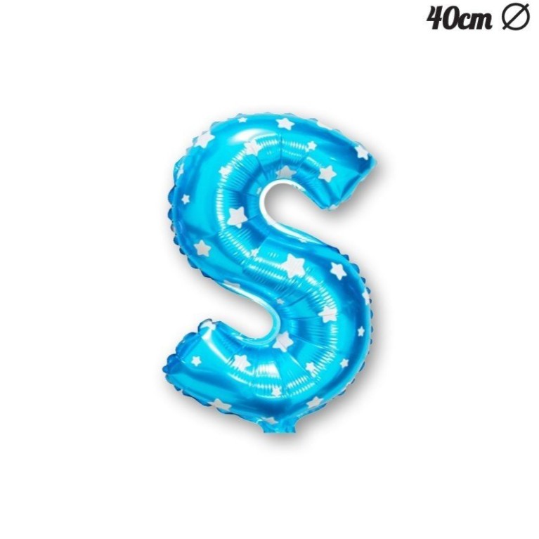 Balon Folie Metalizata Litera S, 40 cm, Cu Imprimeu Stelute, Umflati cu Heliu sau Aer, Ambalaj Individual, Pai inclus, Albastru [3]