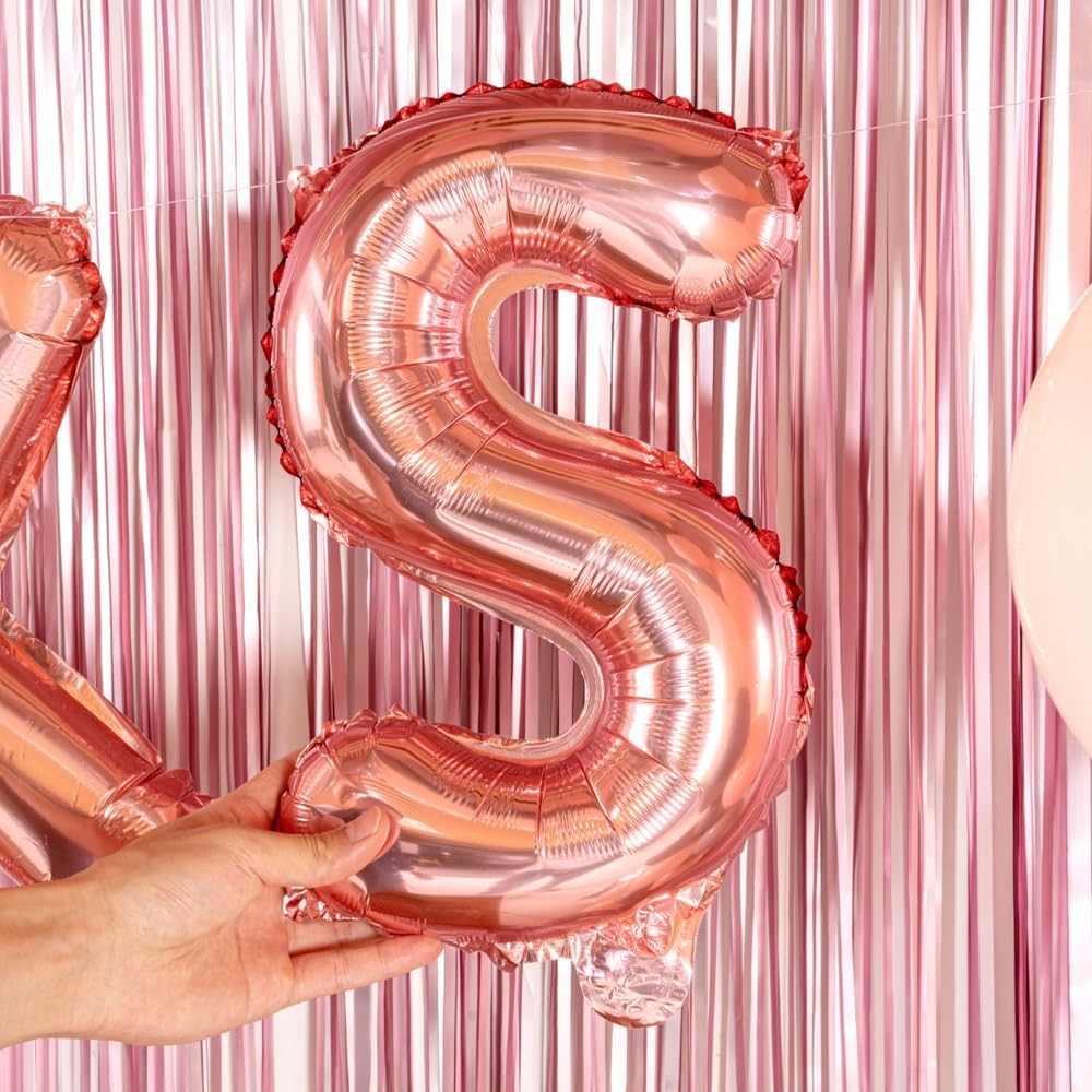 Balon Folie Metalizata Litera S, 40 cm, Umflati cu Heliu sau Aer, Ambalaj Individual, Pai inclus, Rose Gold [5]