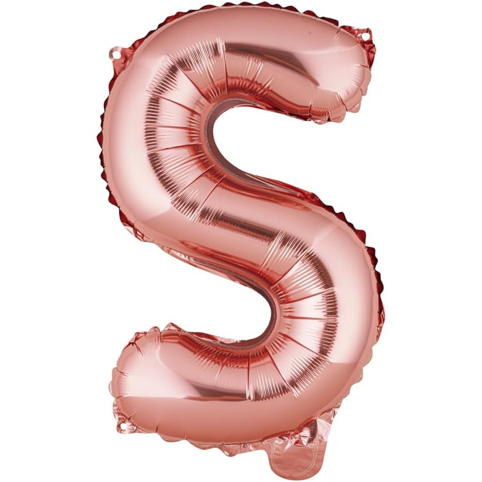 Litere - Balon Folie Metalizata Litera S, 40 cm, Umflati cu Heliu sau Aer, Ambalaj Individual, Pai inclus, Rose Gold
