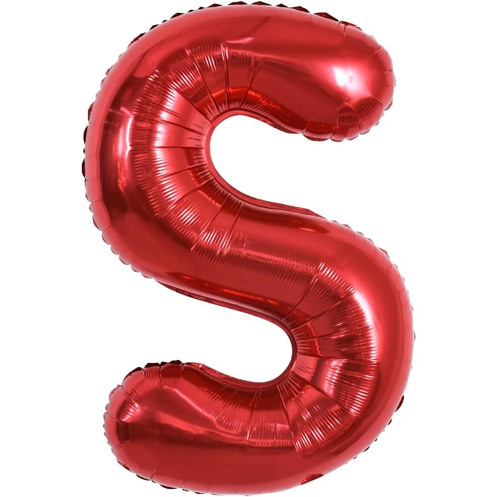 Litere - Balon Folie Metalizata Litera S, 40 cm, Umflati cu Heliu sau Aer, Ambalaj Individual, Pai inclus, Rosu