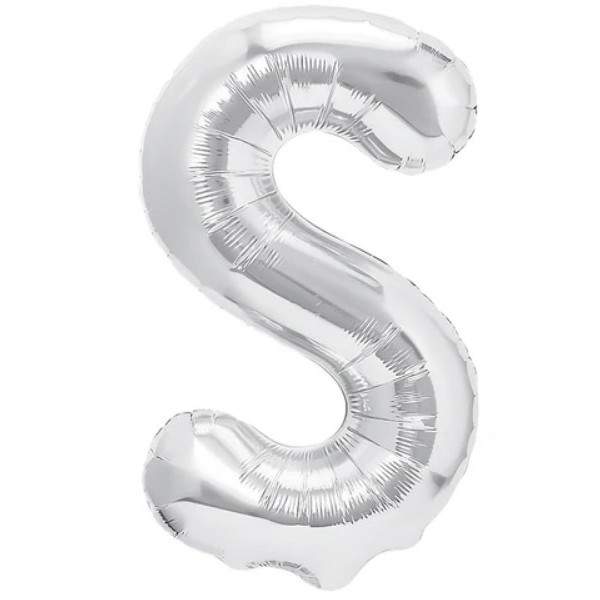 Litere - Balon Folie Metalizata Litera S, 40 cm, Umflati cu Heliu sau Aer, Ambalaj Individual, Pai inclus, Argintiu