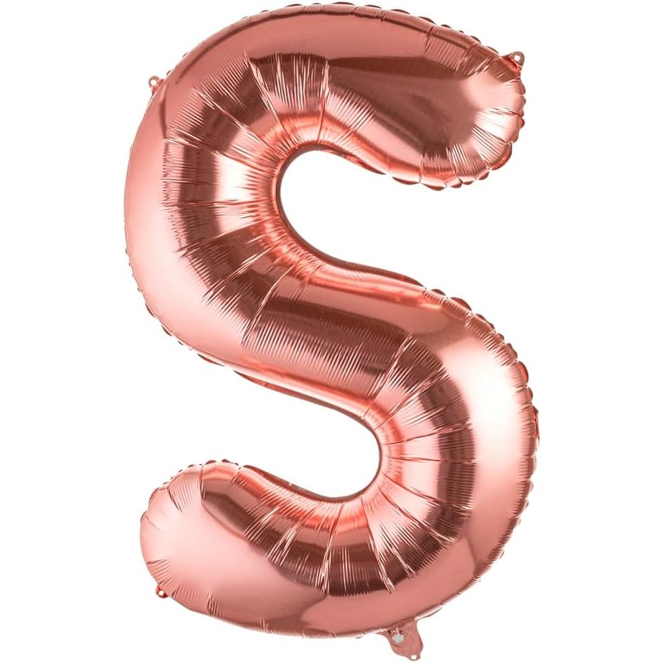 Litere - Balon Folie Metalizata Litera S, 80 cm, Umflati cu Heliu sau Aer, Ambalaj Individual, Pai inclus, Rose Gold