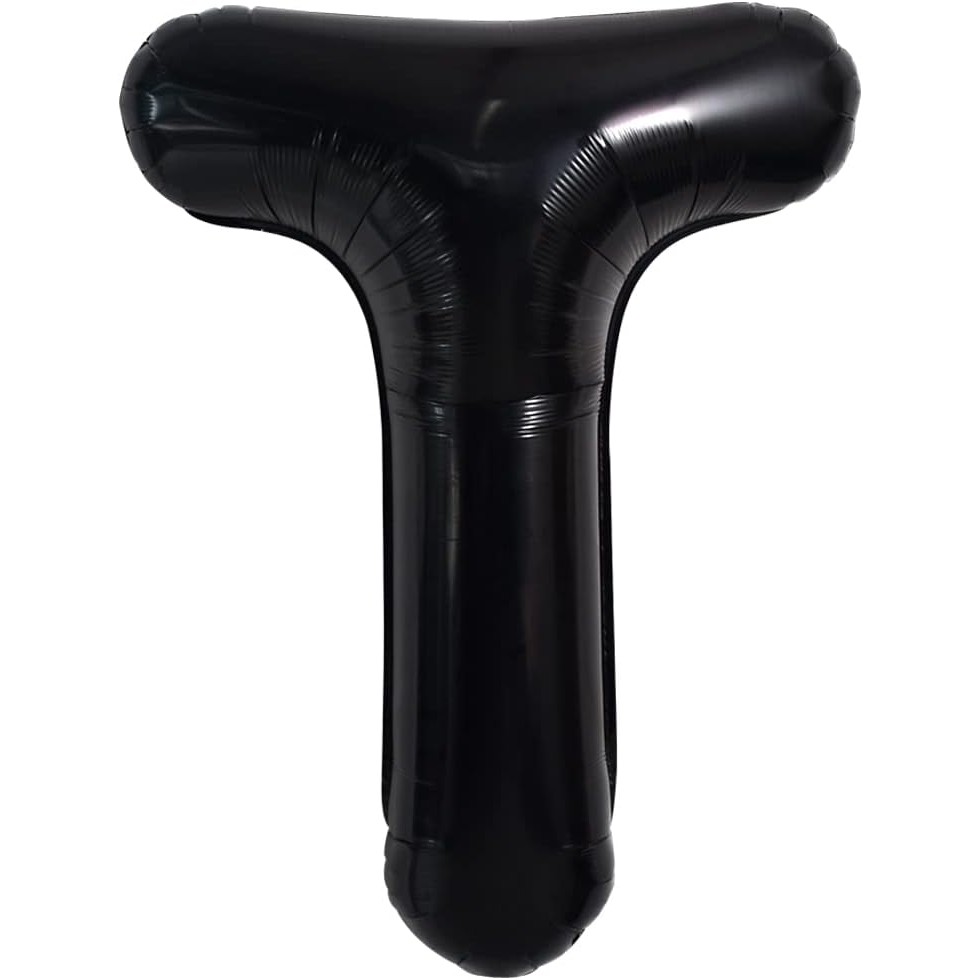 Litere - Balon Folie Metalizata Litera T, 40 cm, Umflati cu Heliu sau Aer, Ambalaj Individual, Pai inclus, Negru