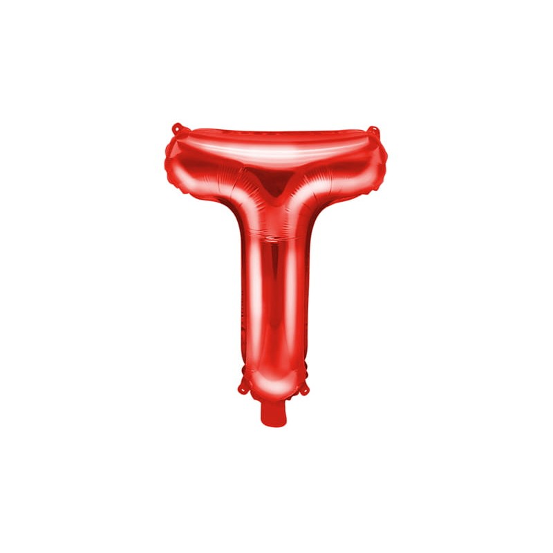 Balon Folie Metalizata Litera T, 40 cm, Umflati cu Heliu sau Aer, Ambalaj Individual, Pai inclus, Rosu [2]