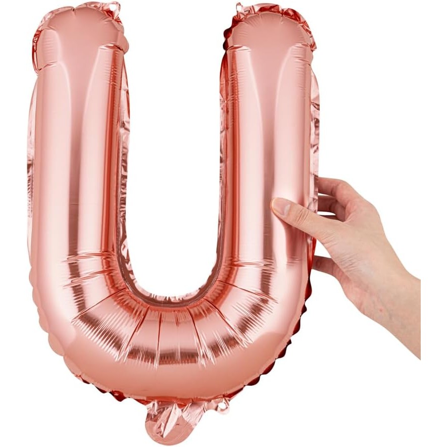 Balon Folie Metalizata Litera U, 40 cm, Umflati cu Heliu sau Aer, Ambalaj Individual, Pai inclus, Rose Gold [6]