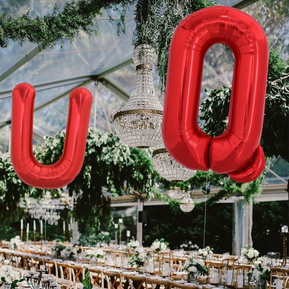 Balon Folie Metalizata Litera U, 40 cm, Umflati cu Heliu sau Aer, Ambalaj Individual, Pai inclus, Rosu [3]